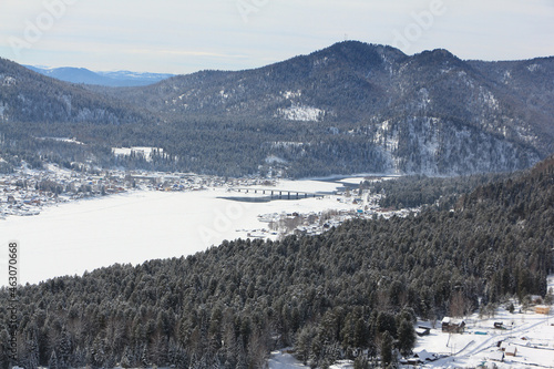 View of Lake Teletskoye and the source of the Biya River, Altai Republic, Russia photo