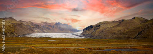 Colorful sunset at the glacier of Iceland