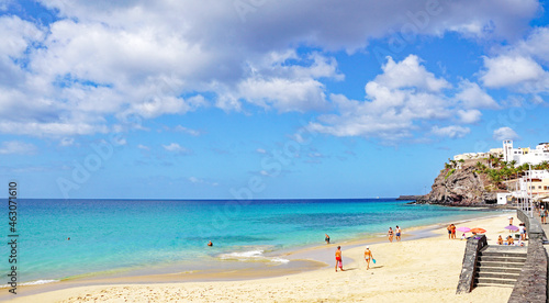 Fototapeta Naklejka Na Ścianę i Meble -  Faro y Playa de Morro Jable en Jandia, Fuerteventura, Las Palmas, Islas Canarias, España, Europa
