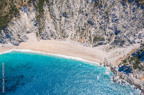 Famous Platia Ammos beach in Kefalonia island, Greece. The beach was affected by the earthquake in the spring of 2014 and it is very difficult to go down on the beach