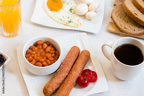 breakfast with coffee and sausage