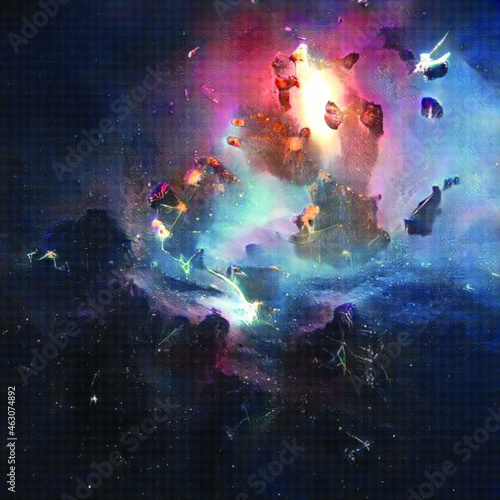 Dramatic and beautiful space background. Nebula blast. Multicolored space clouds. Science fiction backdrop. Fantastic cosmic wallpaper. Vector illustration. EPS 10.