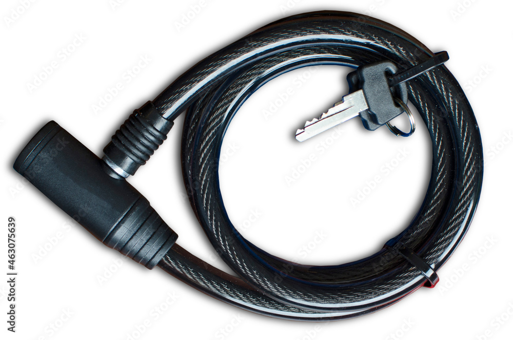 Black new bike lock on white background Black new bike lock on white background