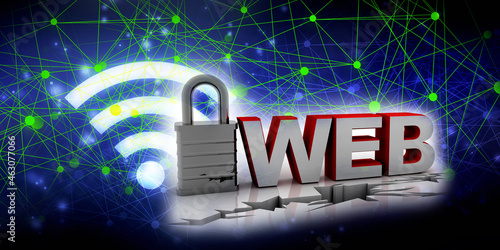 3d rendering Padlock with web
