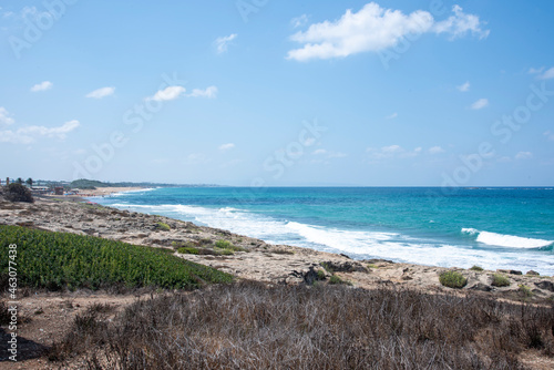 Mediterranean sea  white chalk rocks and some beaches captured from Rosh HaniKra formation in Israel. High quality photo