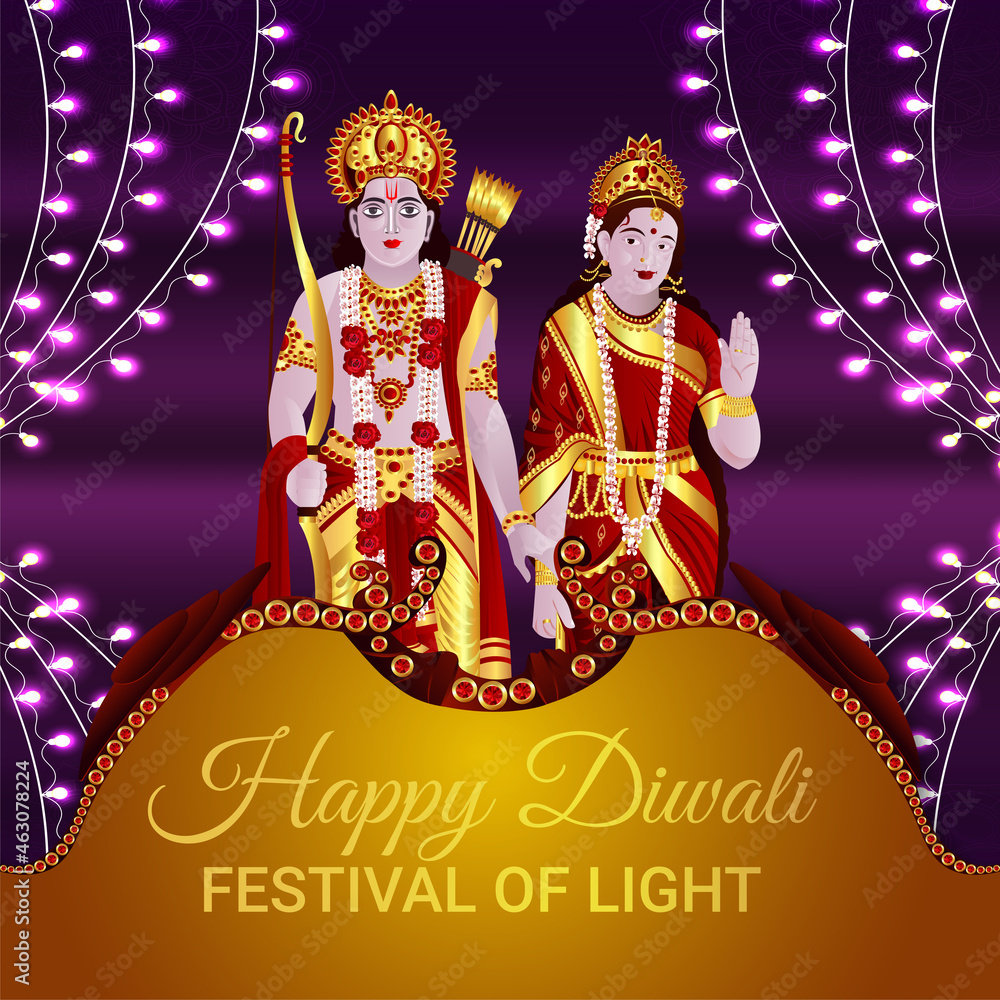 Happy diwali the festival of light with vector illustration of Goddess laxami