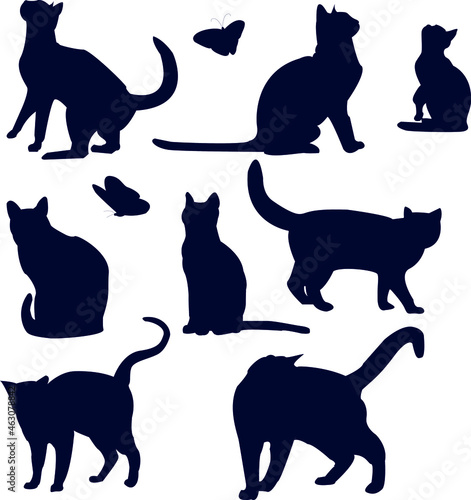 Canvas Print A set of images from the silhouettes of cats in dark blue.