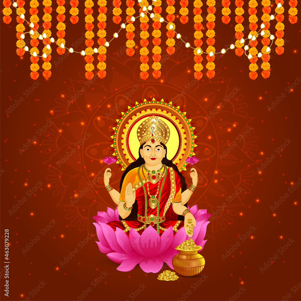 Fototapeta premium Vector illustration of goddess laxami for happy diwali