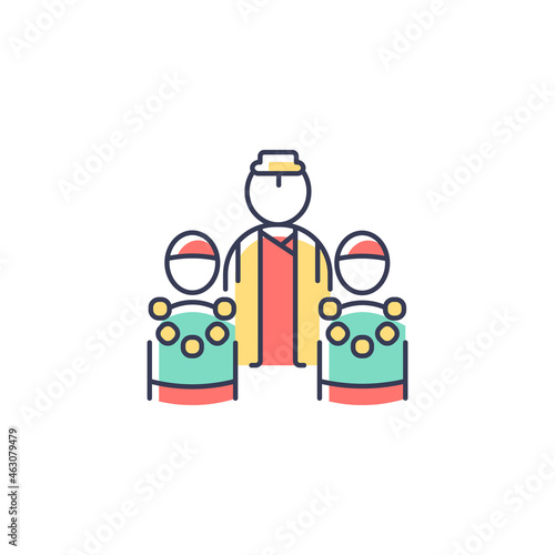 Bratabandha ceremony RGB color icon. Upanayana festival in Nepal. Beginning of manhood. Religious ritual of initiation. Sacred rite for boys. Isolated vector illustration. Simple filled line drawing