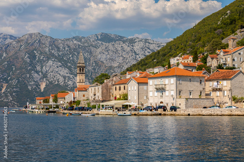 View of the historic town of Perast at Bay of Kotor on a beautiful sunny day, Montenegro © vladographer