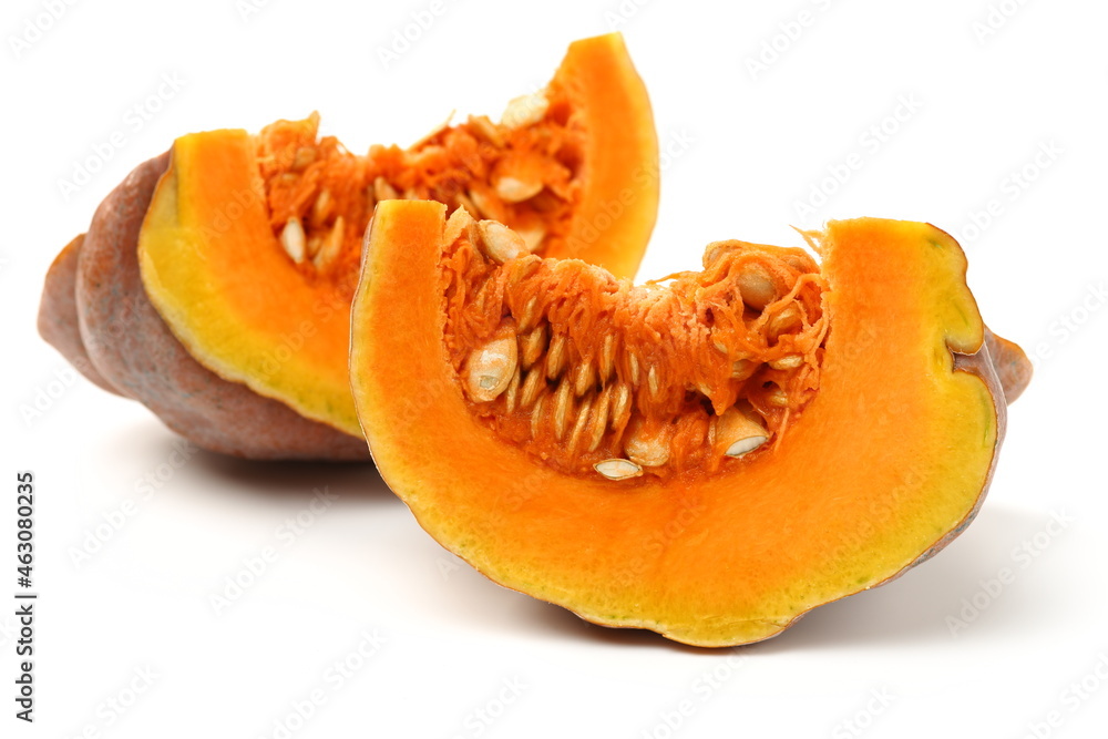 pumpkin slices isolated on the white background . pumpkin slices isolated on the white background .