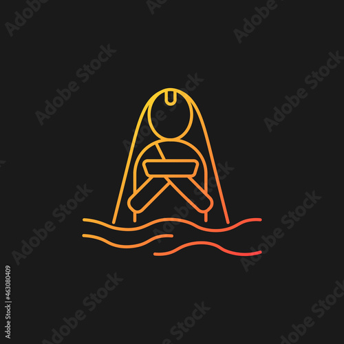 Chhath Puja ancient festival gradient vector icon for dark theme. Praying for wellbeing and wealth. Meditation in water. Thin line color symbol. Modern style pictogram. Vector isolated outline drawing