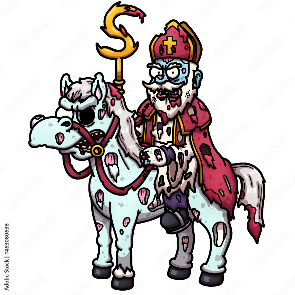 Horror Saint Nicholas On Horse Cartoon 
