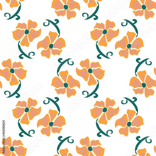 Wallpaper Mural Vector Floral Repeat Pattern In Orange And Green On White Torontodigital.ca