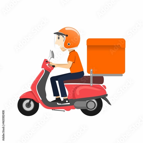 Fast and free delivery. Vector cartoon illustration. Food service with scooter