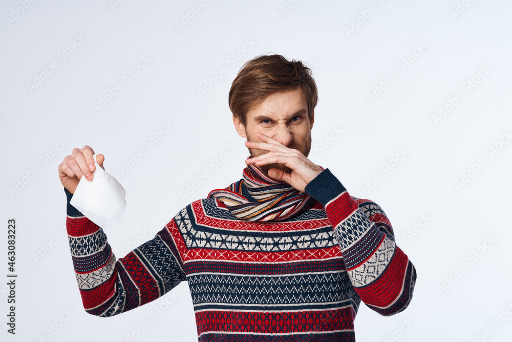 cold man wiping his nose with a handkerchief infection virus studio cold man wiping his nose with a handkerchief infection virus studio