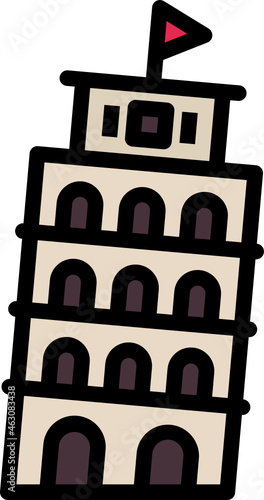 leaning tower of pisa color outline icon