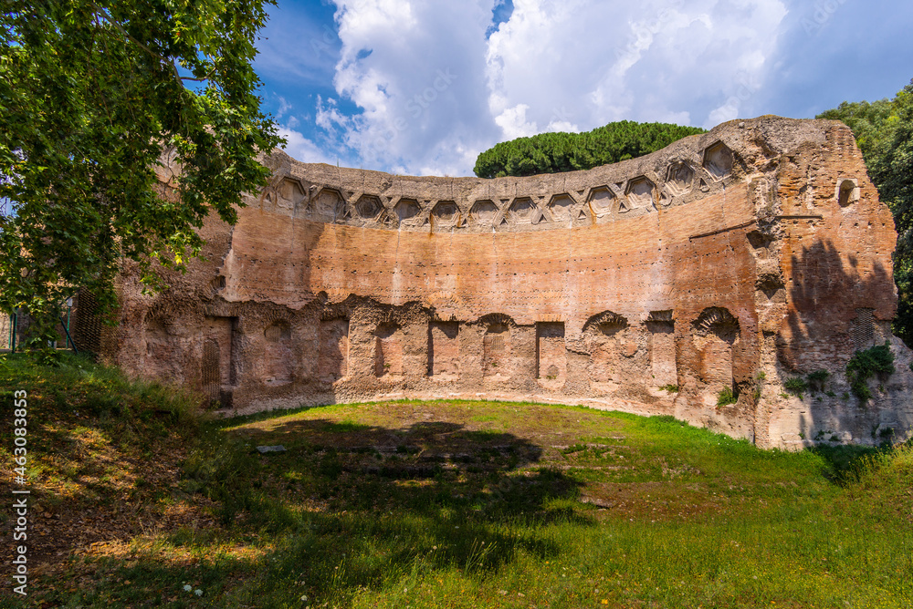 Ancient ruins of a Roman bathhouse in Rome, Italy