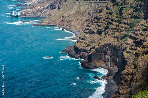 rocky cliff, beach and shore - aerial view of coastal landscape , Tenerife north
