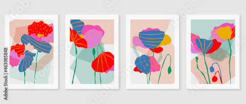 Abstract flower background vector. Botanical wall arts with abstract leaves and floral. Abstract Plant Art design for print, cover, wallpaper, Minimal and natural wall art.