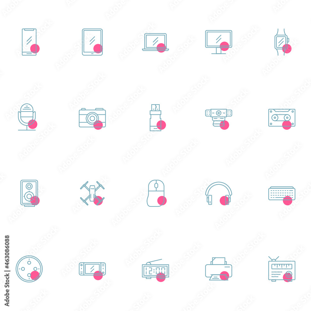 Thin Line Device Icons grey with red dot Thin Line Device Icons grey with red dot