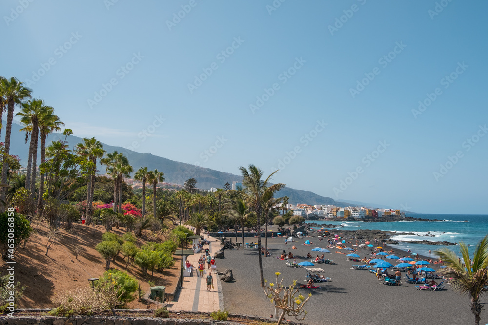 People at beach (Playa Jardin) in Puerto de la Cruz, Tenerife,