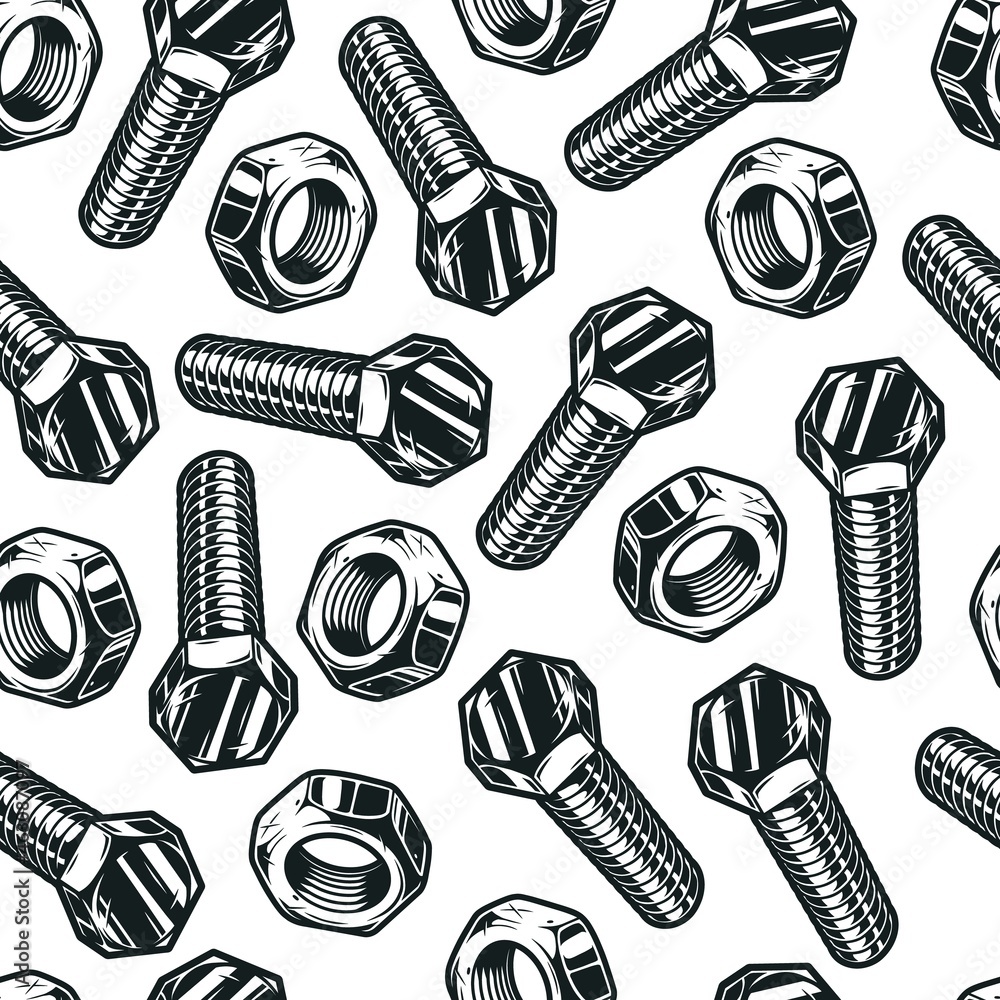 Seamless pattern of steel bolts and nuts เวกเตอร์สต็อก Adobe Stock