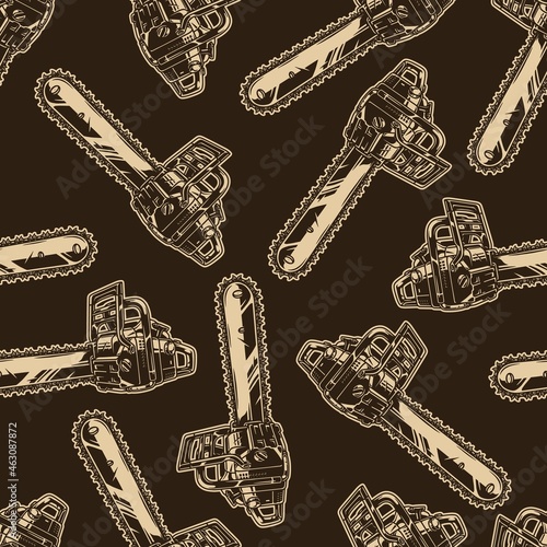 Vintage seamless pattern of chainsaws