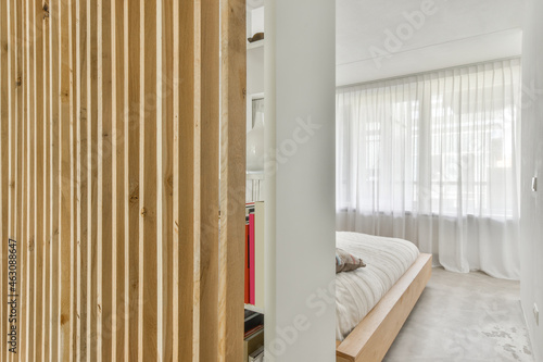 Modern bedroom interior with window at home