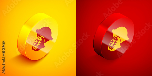 Isometric Lemon icon isolated on orange and red background. Circle button. Vector