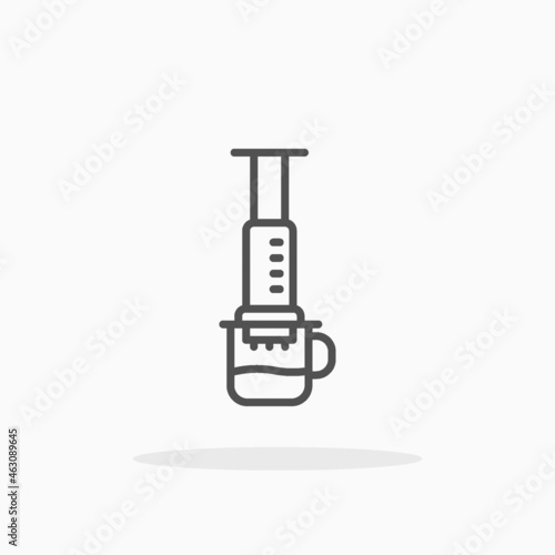 Aeropress icon. Editable Stroke and pixel perfect. Outline style. Vector illustration.