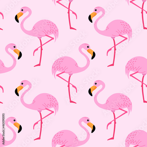A seamless pattern with pink flamingo birds. Cute wallpaper  wrapping paper  banner  cover template. Clothing print.