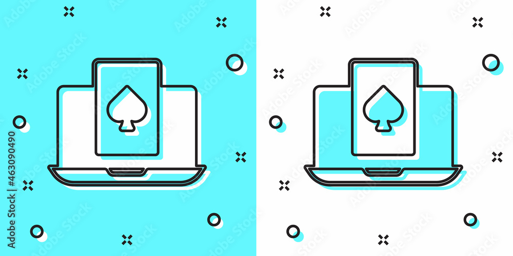 Black line Online poker table game icon isolated on green and white background. Online casino. Random dynamic shapes. Vector Black line Online poker table game icon isolated on green and white background. Online casino. Random dynamic shapes. Vector