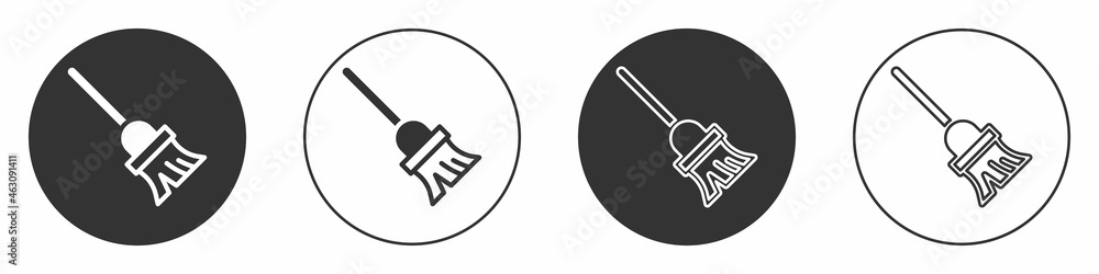 Black Mop icon isolated on white background. Cleaning service concept. Circle button. Vector Black Mop icon isolated on white background. Cleaning service concept. Circle button. Vector