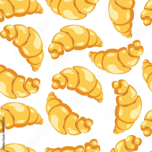 Vector seamless pattern with yellow fresh hot croissants.