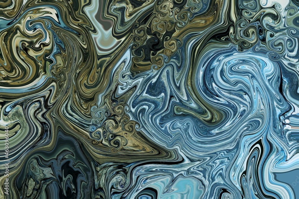 Creative marble abstract background with fluid effect, blue and green gradients lined shapes