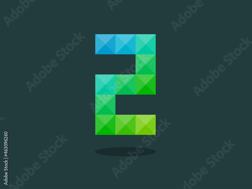 Geometric Number 2 with perfect combination of blue-green colors. Good for print, business logo, design element, t-shirt design, etc.
