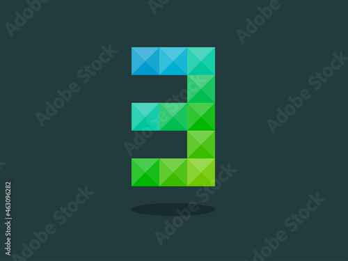 Geometric Number 3 with perfect combination of blue-green colors. Good for print, business logo, design element, t-shirt design, etc.