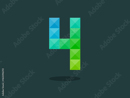 Geometric Number 4 with perfect combination of blue-green colors. Good for print, business logo, design element, t-shirt design, etc.
