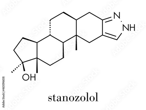 Stanozolol anabolic steroid drug, chemical structure. Skeletal formula.