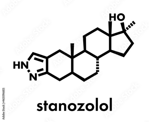 Stanozolol anabolic steroid drug, chemical structure. Skeletal formula.