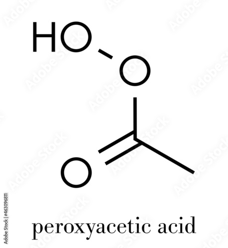 Peracetic acid (peroxyacetic acid, paa) disinfectant molecule. Organic peroxide commonly used as antimicrobial agent. Skeletal formula. photo