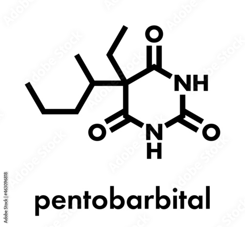 Pentobarbital (pentobarbitone) barbiturate sedative, chemical structure Skeletal formula. photo
