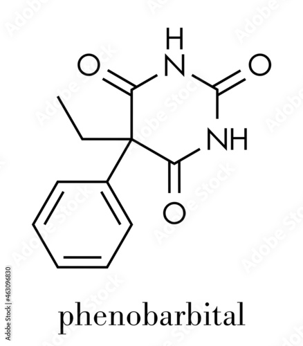 Phenobarbital barbiturate anticonvulsant (epilepsy drug), chemical structure Skeletal formula.