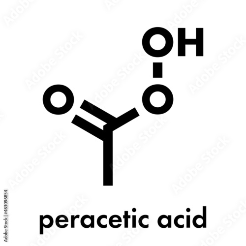 Peracetic acid (peroxyacetic acid, paa) disinfectant molecule. Organic peroxide commonly used as antimicrobial agent. Skeletal formula.