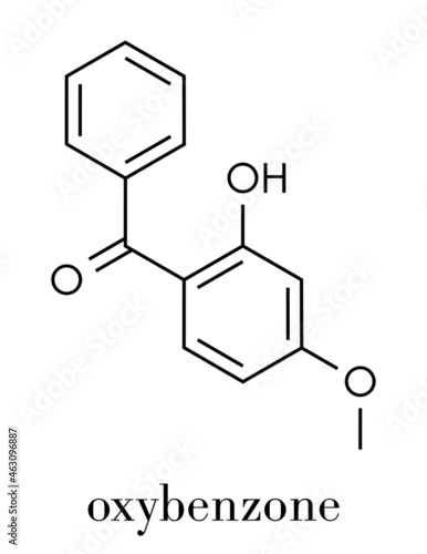 Oxybenzone sunscreen molecule. Skeletal formula.