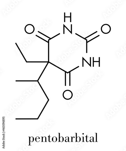 Fotografi Pentobarbital (pentobarbitone) barbiturate sedative, chemical structure Skeletal formula
