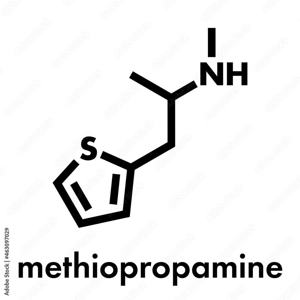 Methiopropamine (MPA) recreational drug, chemical structure Skeletal formula. Methiopropamine (MPA) recreational drug, chemical structure Skeletal formula.