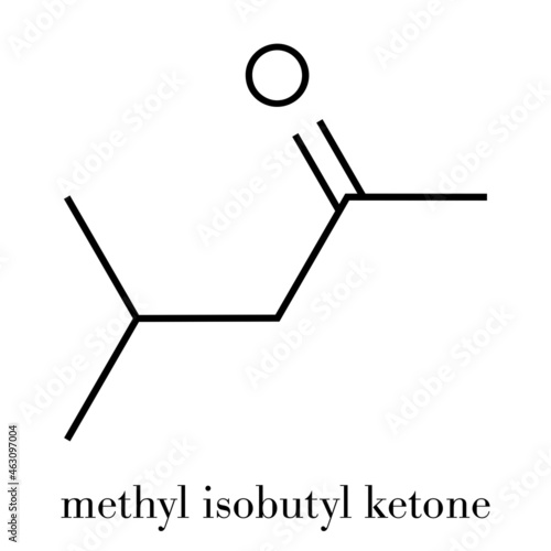 Methyl isobutyl ketone molecule. Used as chemical solvent and to denature alcohol. Skeletal formula.