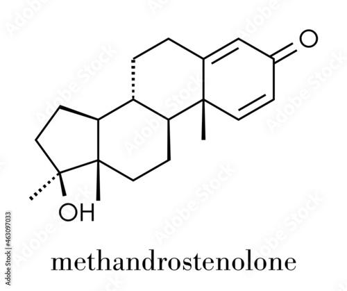 Methandrostenolone (metandienone) anabolic steroid drug, chemical structure. Skeletal formula.